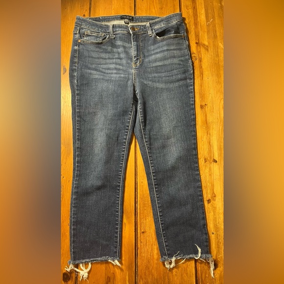 Judy Blue Denim - Judy Blue Dark Wash Skinny Jeans with Frayed Hem